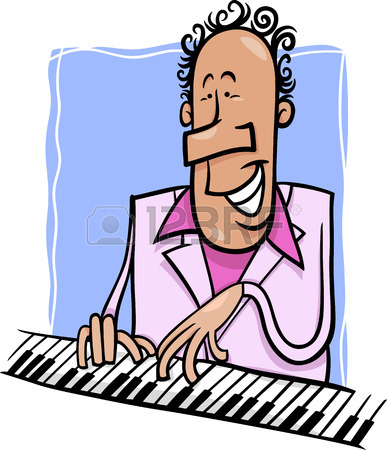 387x450 Cartoon Illustration Of Pianist Or Jazz Musician Playing