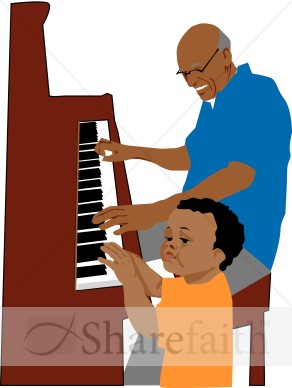 292x388 Grandchild Playing Piano Christian Senior Clipart