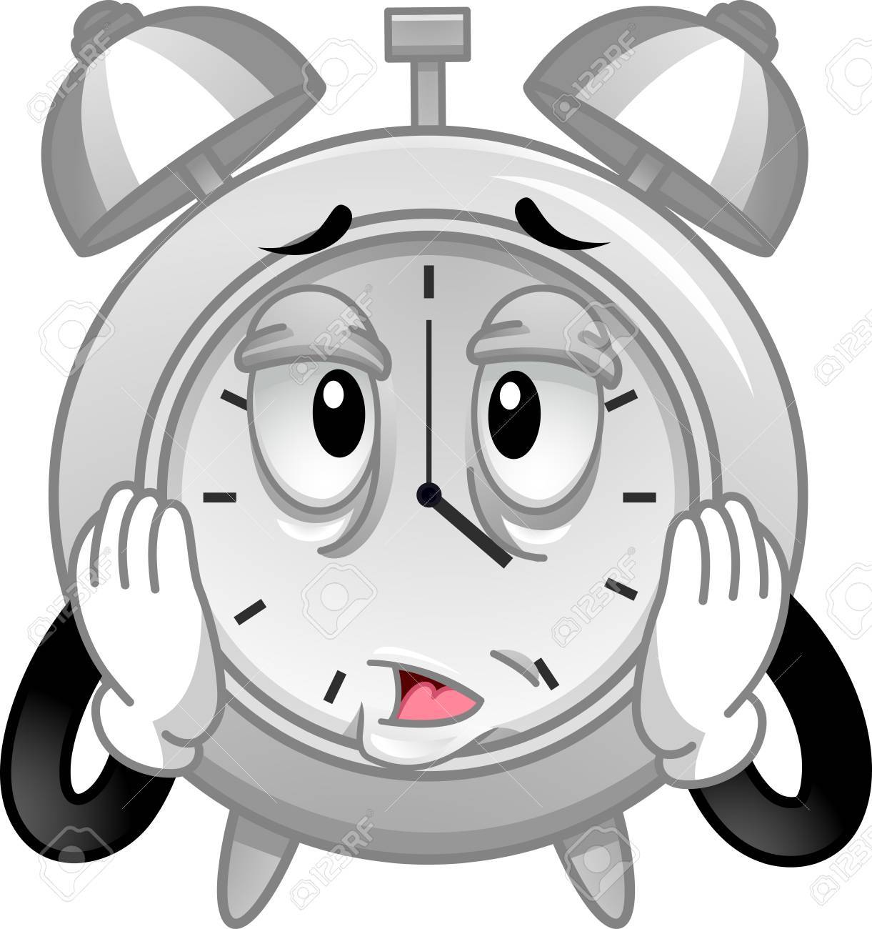 1221x1300 Mascot Illustration Of A Stressed Analog Alarm Clock Cupping