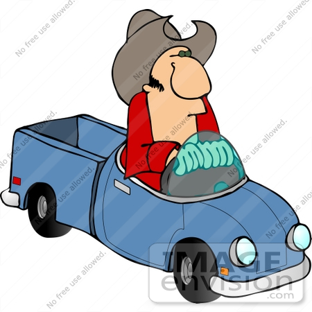 450x450 Caucasian Cowboy Man Driving A Tiny Blue Pickup Truck Clipart