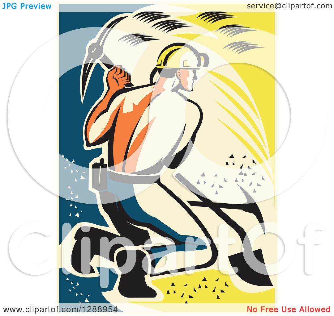 1080x1024 Clipart Of Retro Kneeling Shirtless Male Coal Miner Using