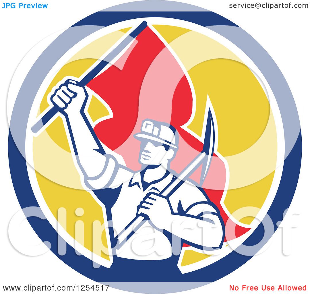 1080x1024 Clipart Of A Retro Male Coal Miner Holding A Pickaxe And Red Flag