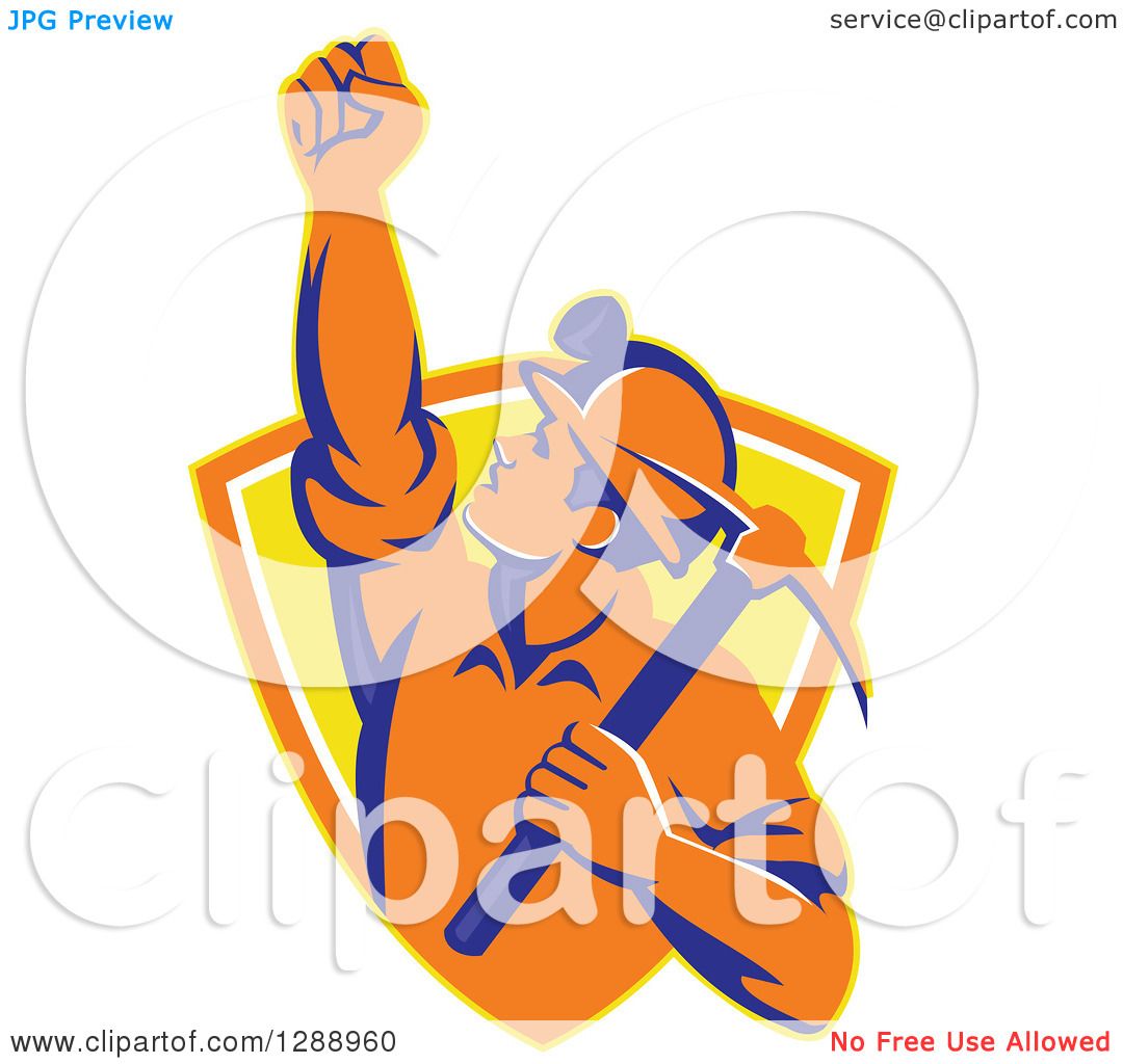 1080x1024 Clipart Of A Retro Male Coal Miner Holding Up A Fist And A Pickaxe