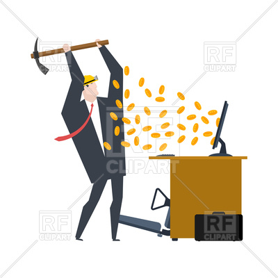 400x400 Miner Mining Bitcoin Man With Pickaxe Knock Computer Royalty Free