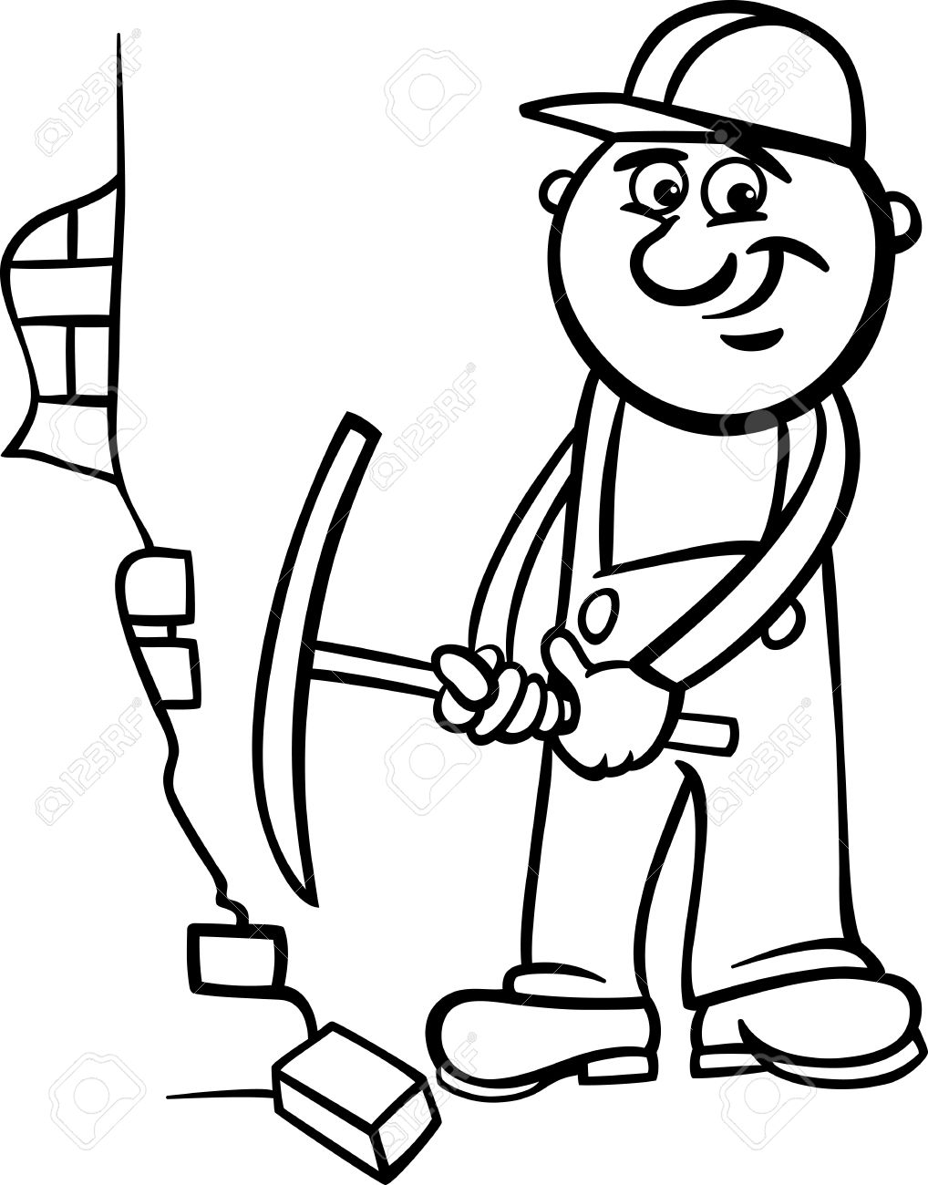 1018x1300 Black And White Cartoon Illustration Of Man Worker Or Workman