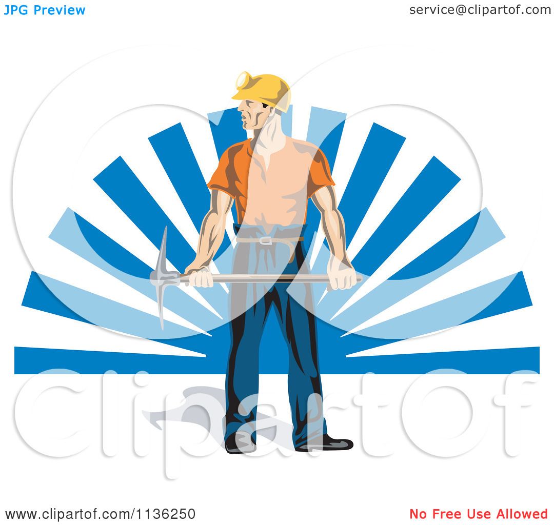 1080x1024 Clipart Of A Retro Coal Miner Worker Holding A Pickaxe Over Blue