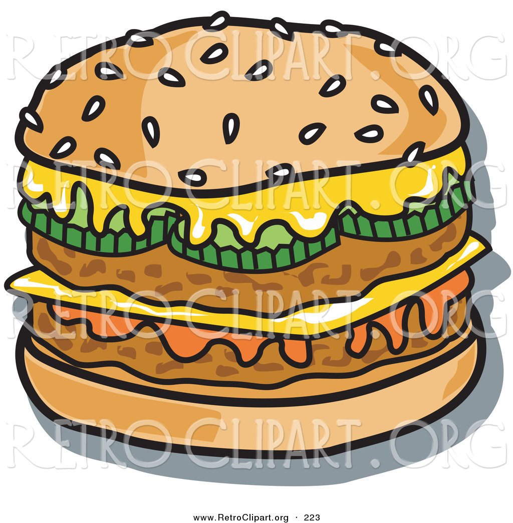 1024x1044 Retro Clipart Of A Tasty Double Cheeseburger With Two Meat Patties