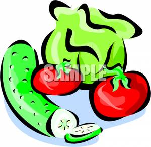 300x292 Art Image A Cucumber With Two Tomatoes And A Head Of Lettuce