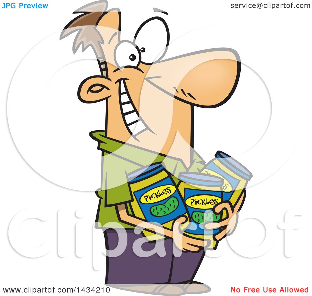 1080x1024 Clipart Of A Cartoon Happy White Man Holding Jars Of Pickles