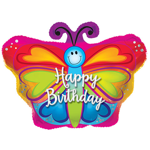 480x480 Bulk Butterfly Shaped Happy Birthday Foil Balloons, 22 In.