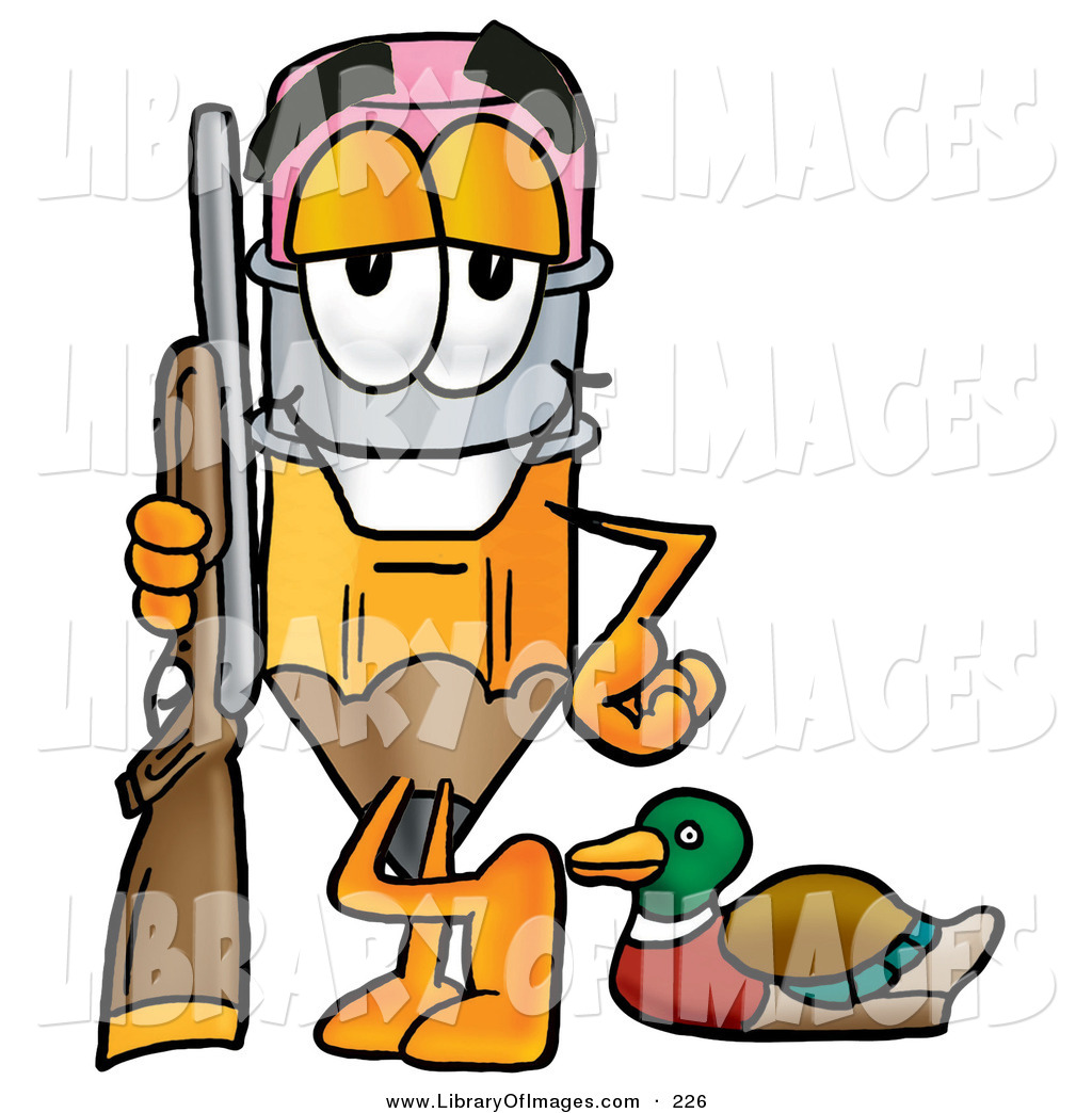 1024x1044 Clip Art Of A Yellow Pencil Mascot Cartoon Character Duck Hunting