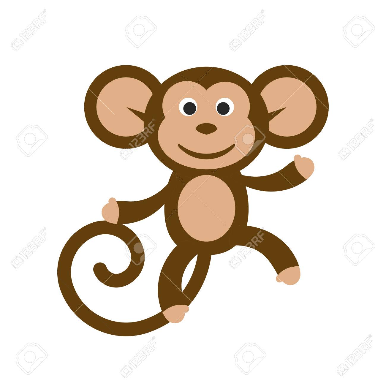 1300x1300 Happy Cartoon Monkey Vector Illustration. Fun Dancing Monkey