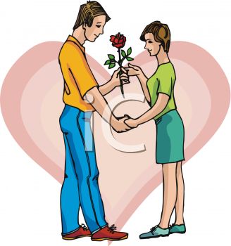 328x350 A Boy Giving A Rose To A Girl Clipart