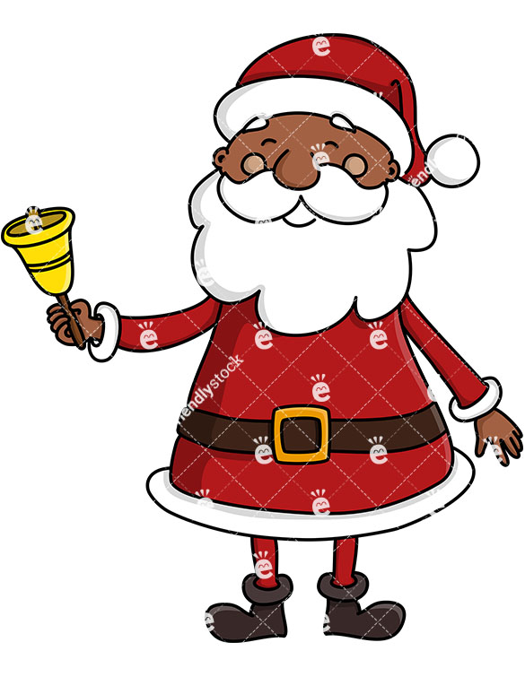 585x755 Black Santa Claus Ringing A Christmas Bell Vector Clipart