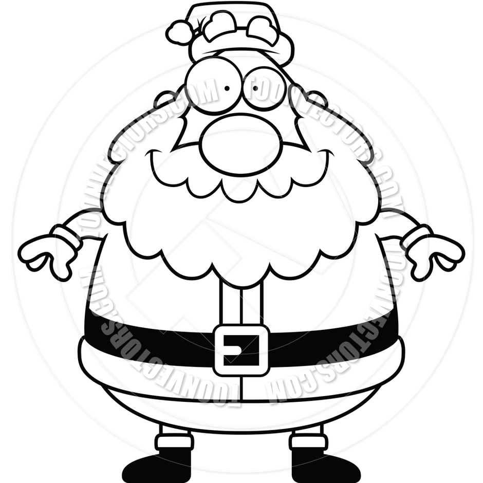940x940 Cartoon Santa Claus Smiling (Black And White Line Art) By Cory