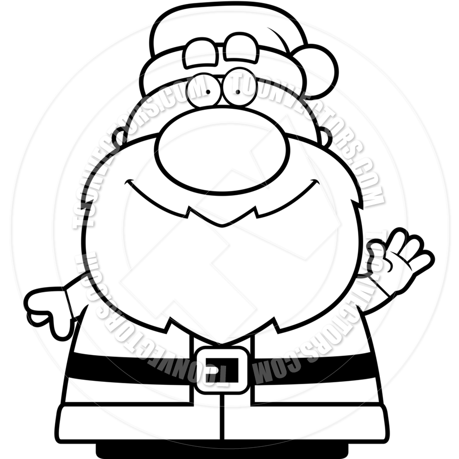 940x940 Cartoon Santa Claus Waving (Black And White Line Art) By Cory