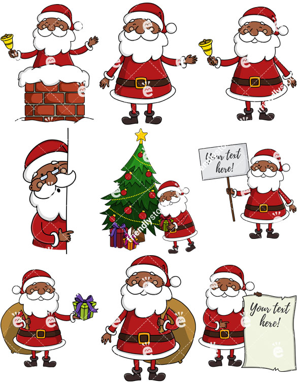 585x755 Black Santa Claus Cartoon Vector Clipart Collection