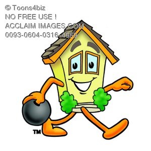 300x300 Clipart Image Of A Cartoon House Character Bowling