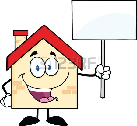 450x414 House Cartoon Mascot Character Worker With Tool Box And Holding