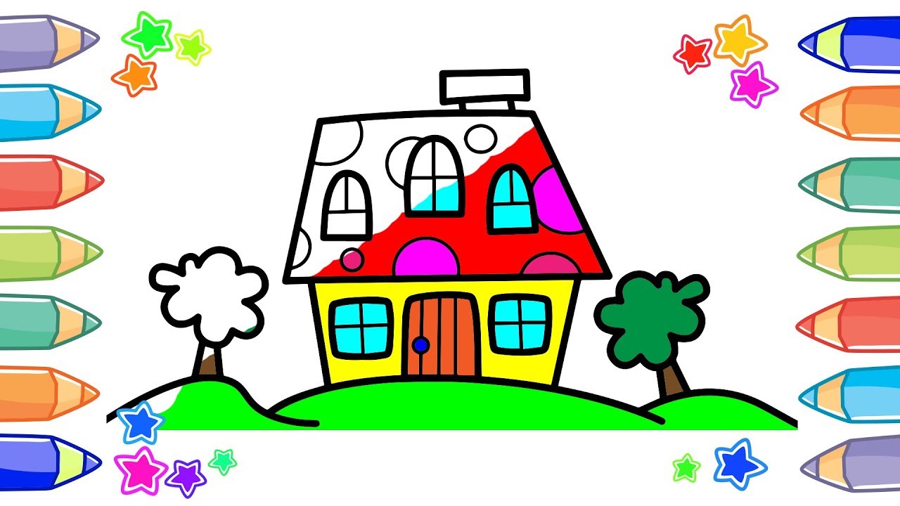 1280x720 How To Draw And Paint Little Cartoon House Coloring Book