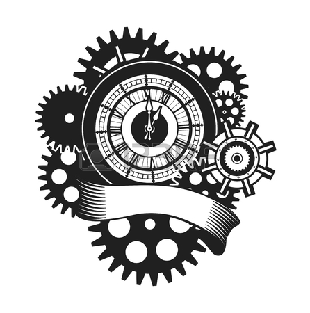 446x450 Vector Illustration Of A Clock Face Surrounded By Mechanical
