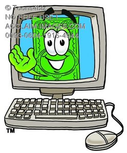 248x300 Clipart Image Of A Cartoon Money Character Waving From A Computer