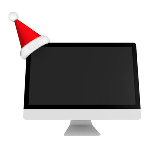 300x300 Happy Santa Claus With Blank Screen Tablet Computer Royalty Free