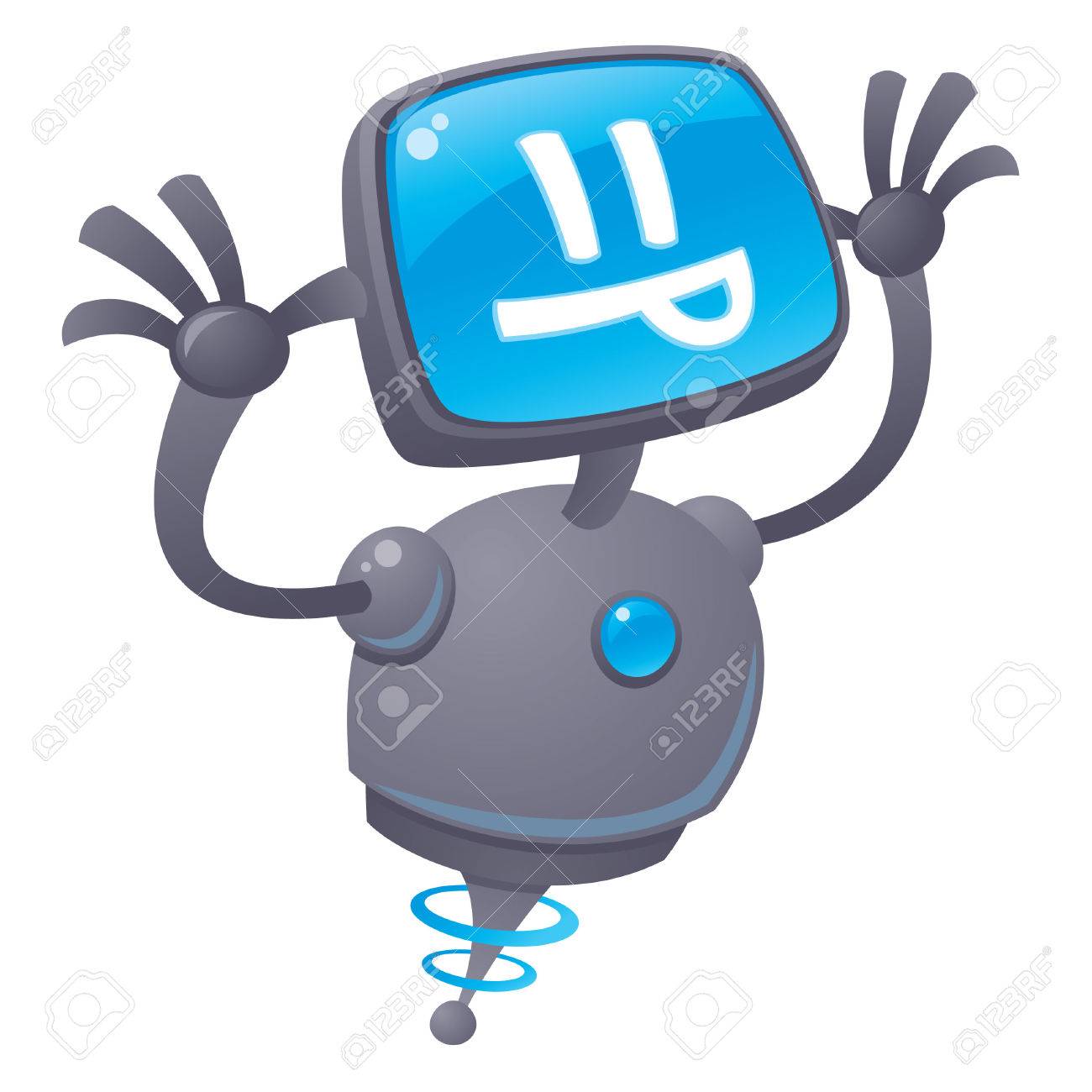 1300x1300 Vector Cartoon Illustration Of A Silly Robot With A Computer