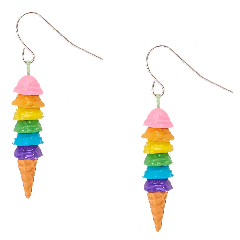 1000x1000 Rainbow Ice Cream Cone Drop Earrings Claire'S