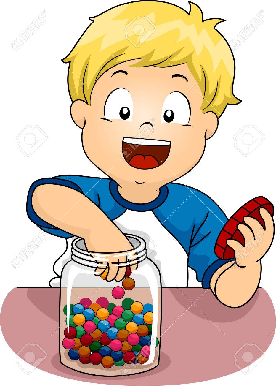 932x1300 Illustration Of A Little Boy Sticking His Hand In A Jar Of Candies
