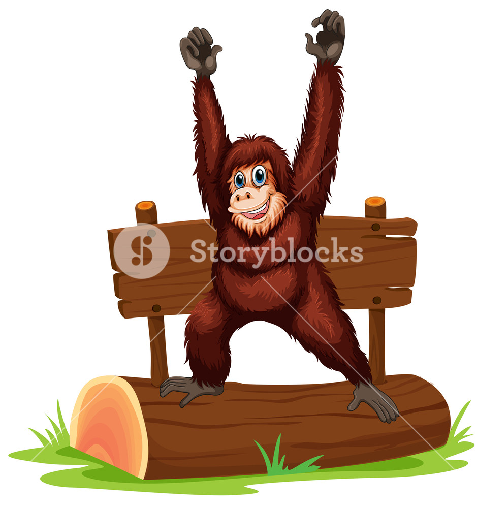 939x1000 Illustration Of An Orangutan Standing On A Log Royalty Free Stock