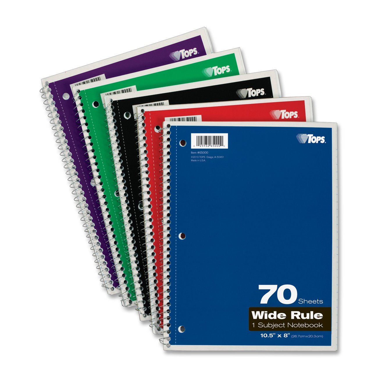 1300x1300 Tops 1 Subject Spiral Notebook, Wide Rule, 8 X 10.5
