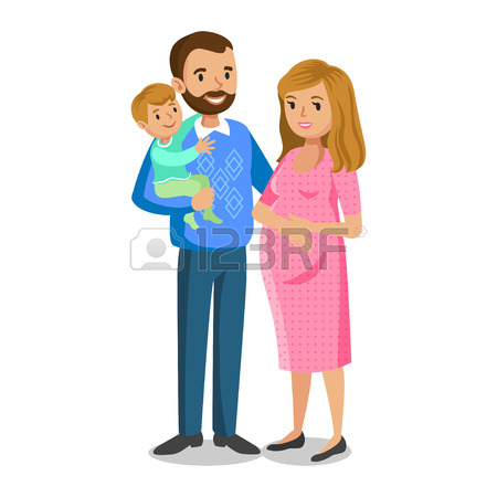 450x450 Typical Family In Love, Little Girl And Parents, Pregnant Woman