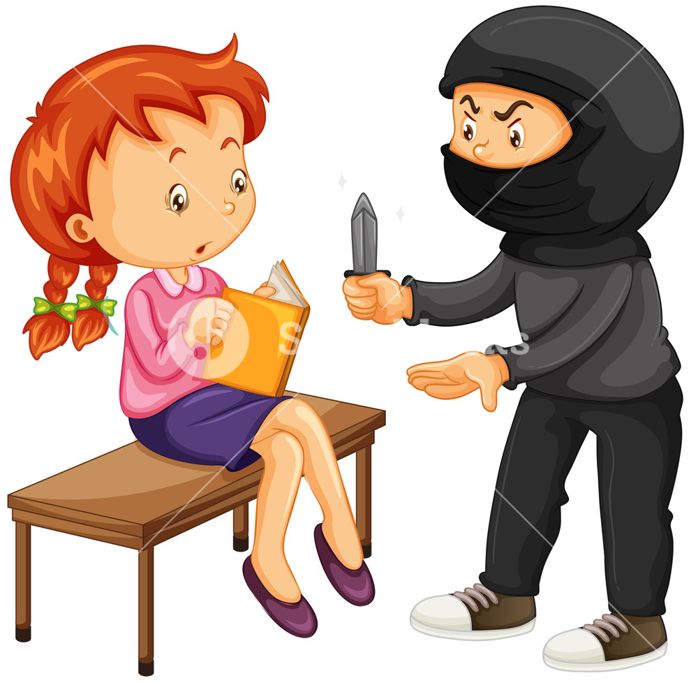 1000x981 Robber Threatening Woman With Knife Illustration Royalty Free