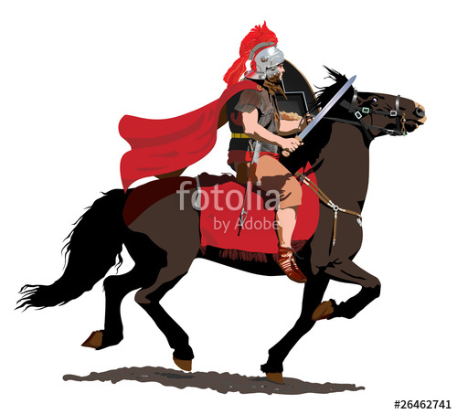 500x453 Roman Soldier On Horseback Charges With Sword Drawn. Stock Image