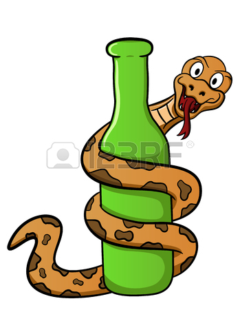349x450 Cartoon Illustration Of A Snake Wrapped Around A Bottle Royalty