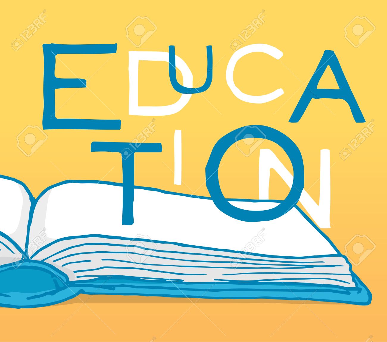 1300x1150 Cartoon Illustration Of Education Word Over An Open Book Royalty