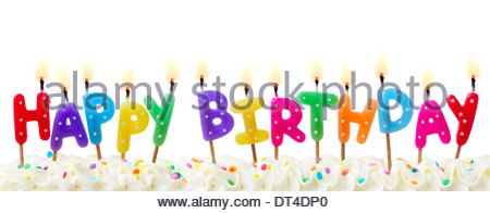 450x196 Birthday Cake With Candles And The Words Happy Birthday Sam Stock