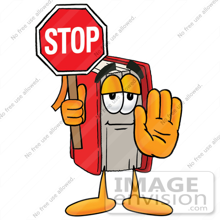 450x450 Clip Art Graphic Of A Book Cartoon Character Holding A Stop Sign