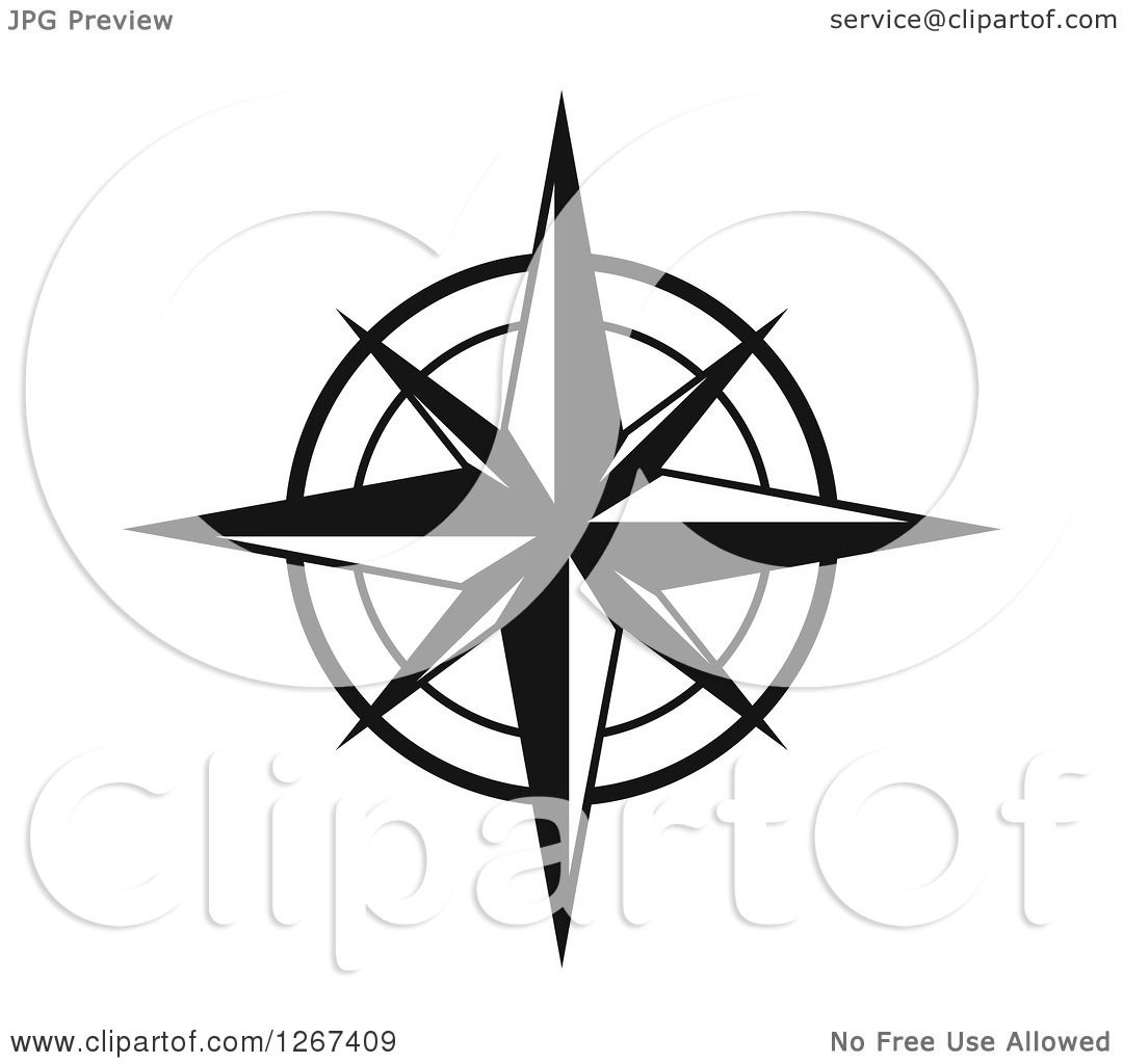 1080x1024 Clipart Of A Black And White Compass Rose