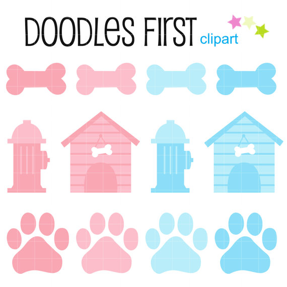 570x570 Dog Bones And Paws Pastels Digital Clip Art For Scrapbooking