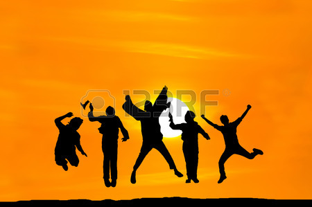 450x299 Silhouette Of Happy People Jumping Over Sunset, Concept About