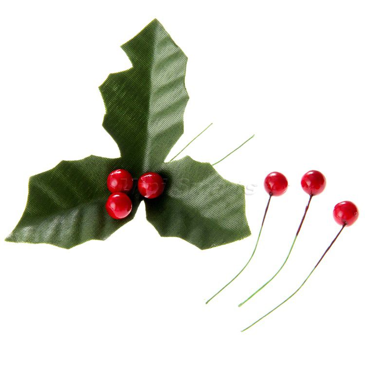 750x750 50pc Artificial Dark Red Holly Berries Amp Green Leaves Wedding
