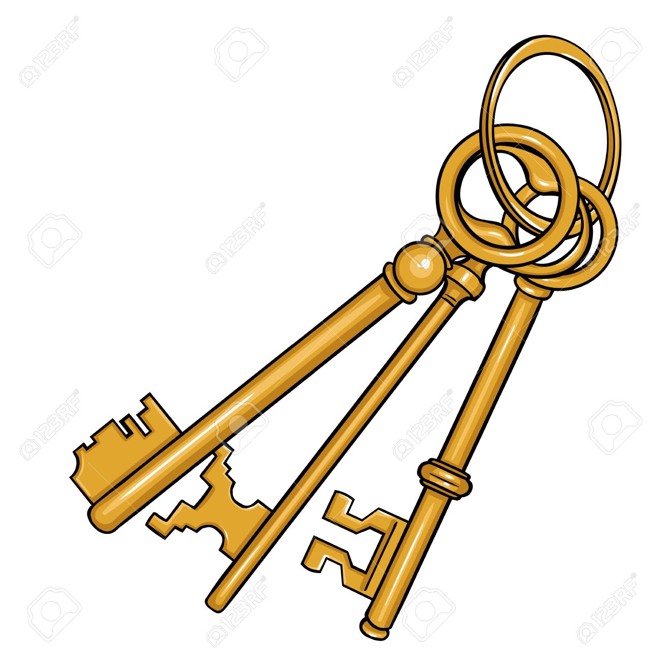 1300x1300 Vector Cartoon Bunch Of Antique Keys On White Background Royalty