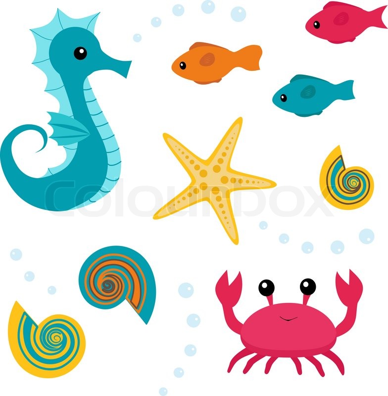 784x800 Cartoon Sea Life Set 3 Stock Vector Colourbox