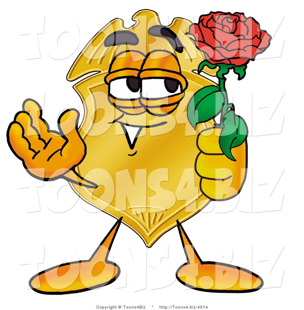 1024x1044 Illustration Of A Police Badge Mascot Holding A Red Rose