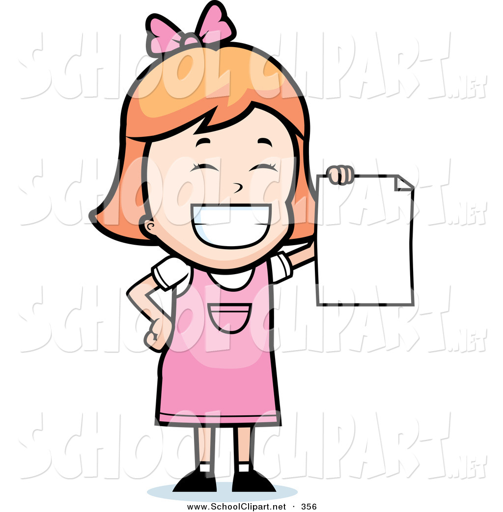 1024x1044 Clip Art Of A Grinning Little Red Haired Girl Holding Up A Blank