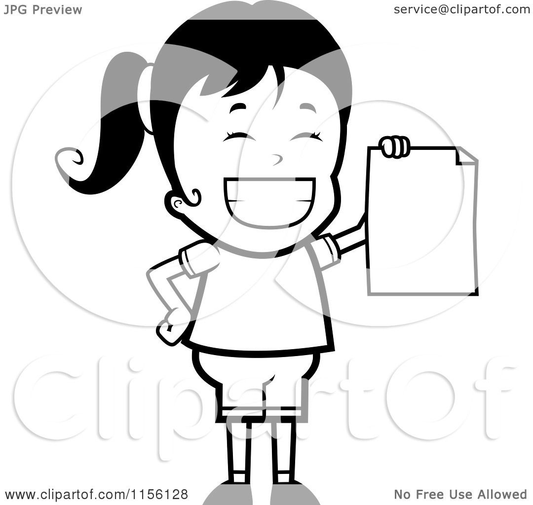 1080x1024 Cartoon Clipart Of Blacknd White Grinning Girl Holding Up
