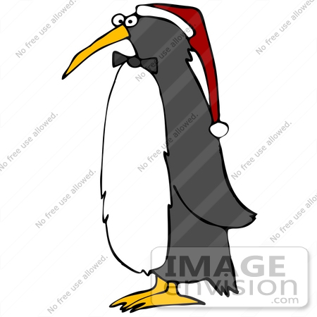 450x450 Clip Art Graphic Of A Festive Christmas Penguin Wearing A Santa