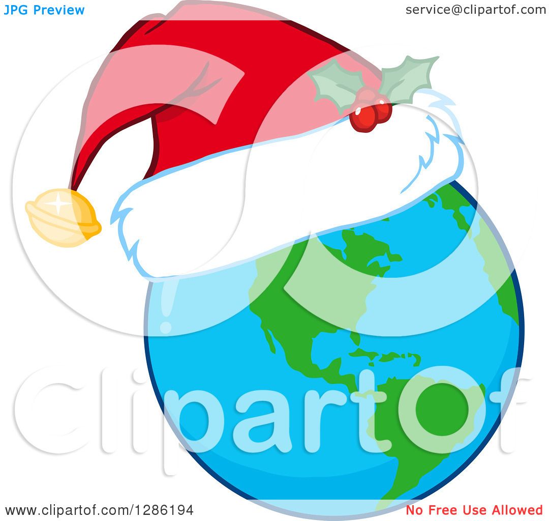 1080x1024 Clipart Of An Earth Globe Wearing A Christmas Santa Hat